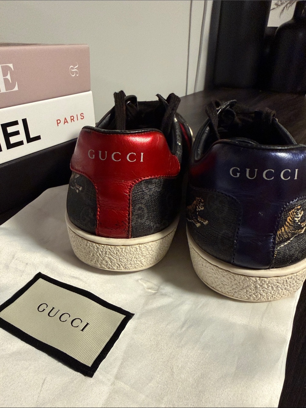 Gucci Men’s Black GG Supreme Sneakers with Red & Navy Web - Picture 2 of 5